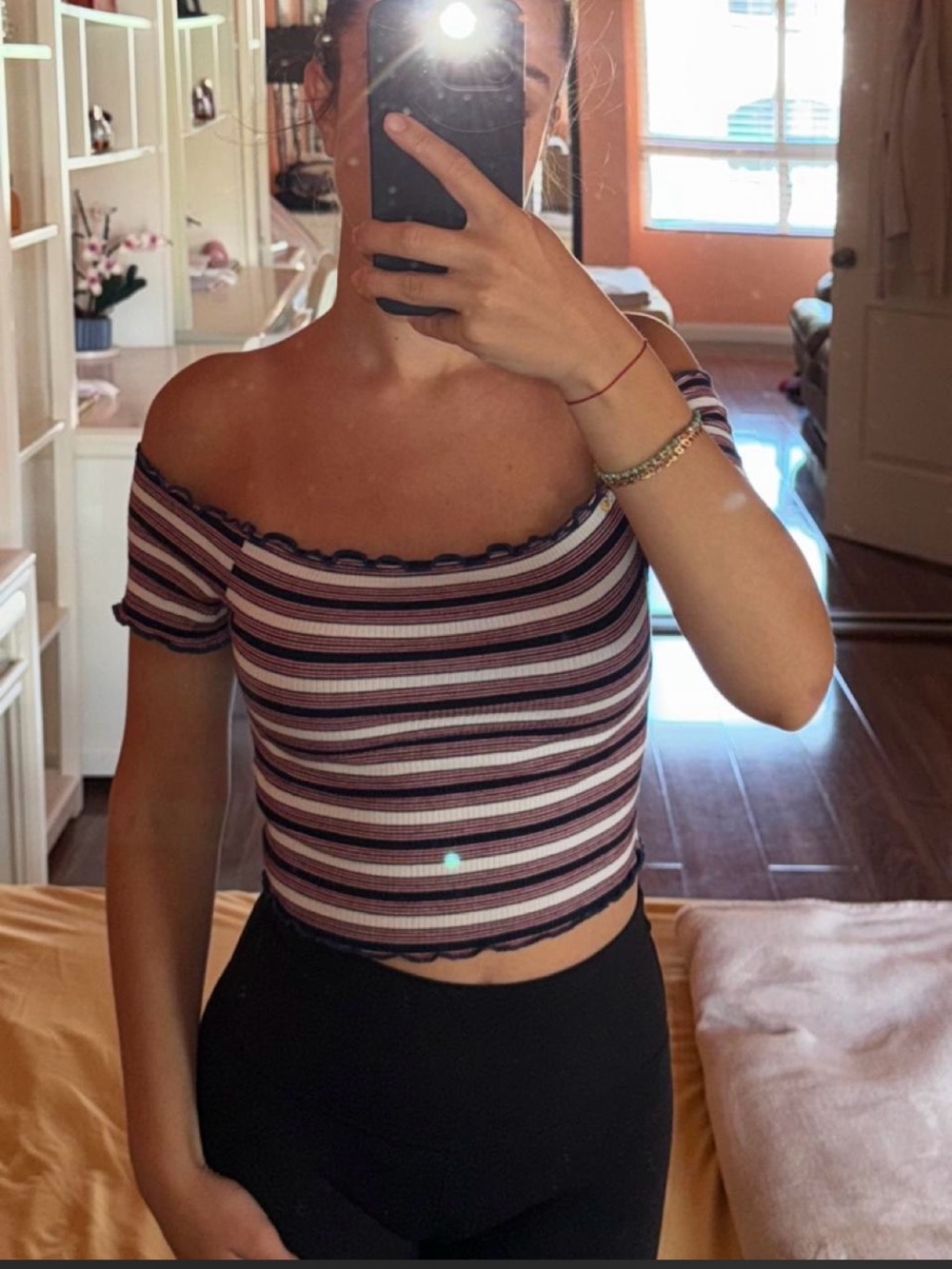 PacSun Off-Shoulder Ribbed Crop Top - Pink, Black, White